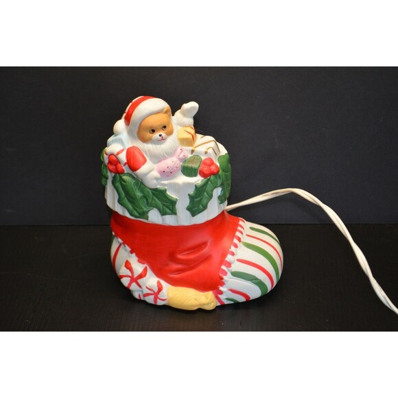 Vintage Christmas Around the World Stocking Teddy Bear Night Light Lamp Ceramic - Picture 2 of 12